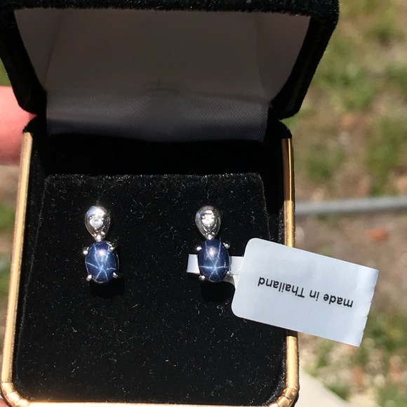 ❌Sold❌Blue Star Sapphire Earrings - Picture 3 of 8